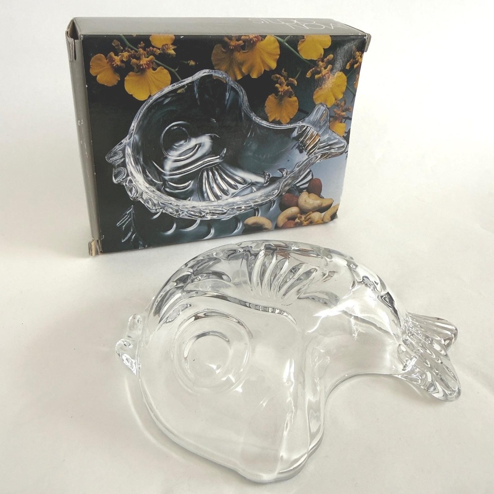 Vintage Studio Nova Glass Fish Bowl Dish Clear Art Glass Trinket Candy